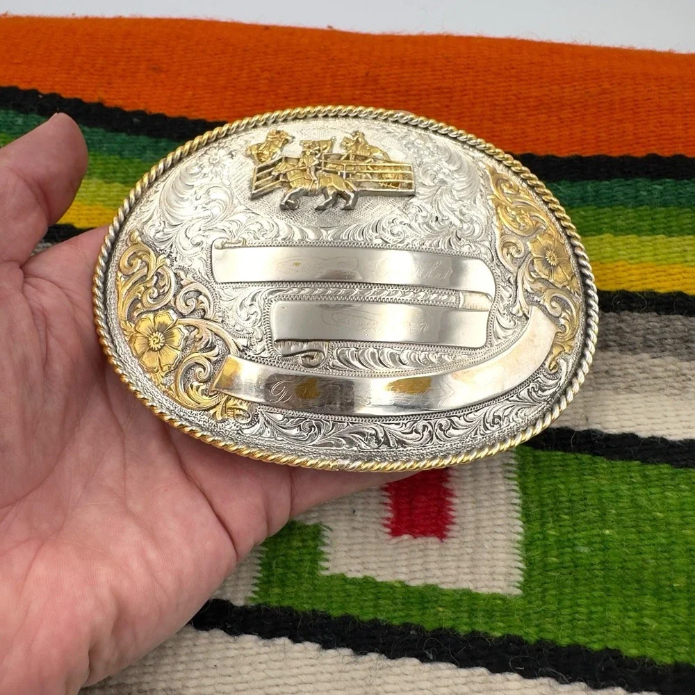 VTG Award Design Medals Oval German Silver Western Trophy Belt Buckle Inscribed